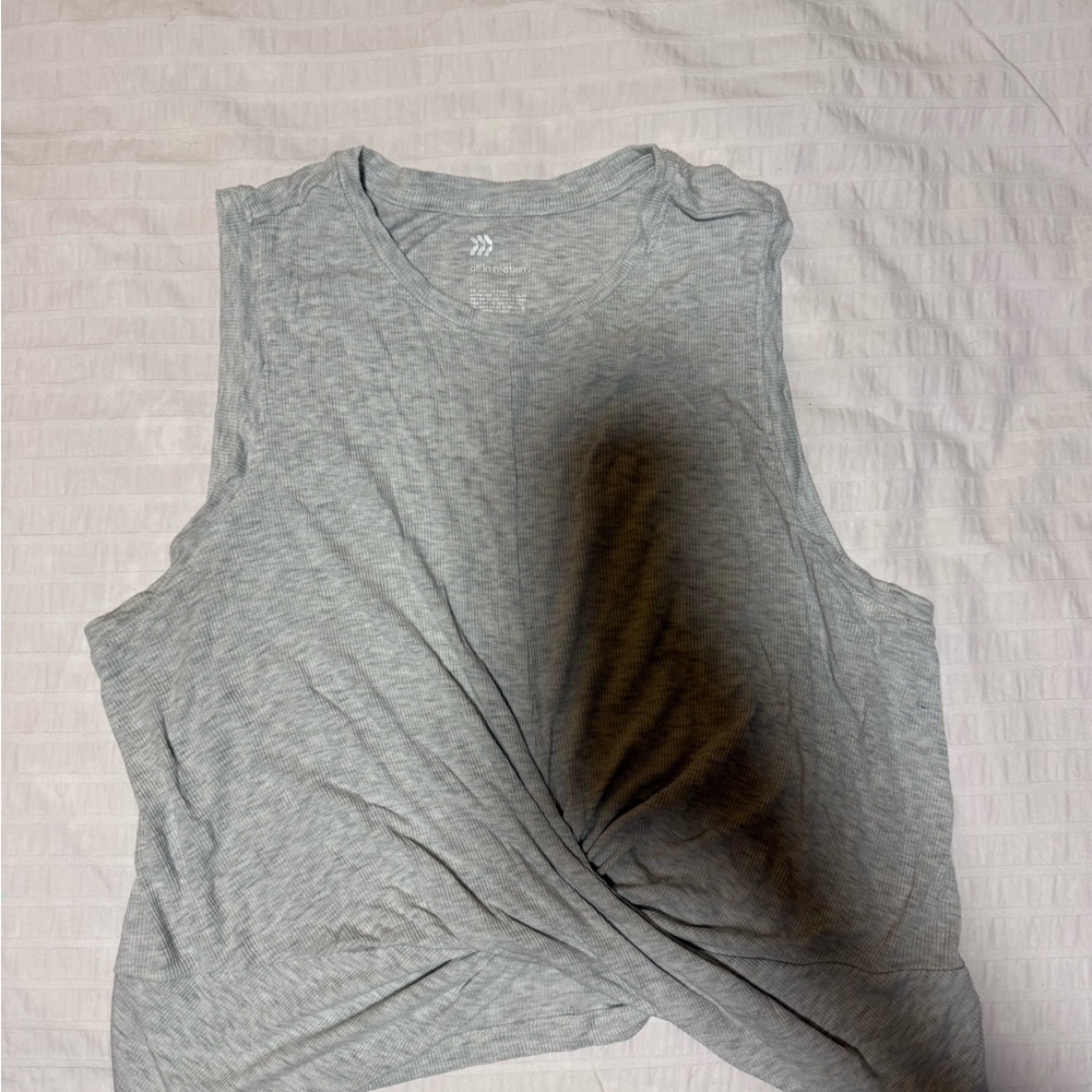 All in Motion Light Gray Twist Front Muscle Tee